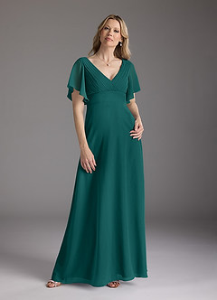 Azazie Alessa Mother of the Bride Dresses Peacock A-Line V-Neck Pleated Chiffon Dress image3