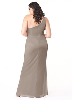 Azazie Cassia Final Sale Taupe Sheath One Shoulder Mesh Dress image8