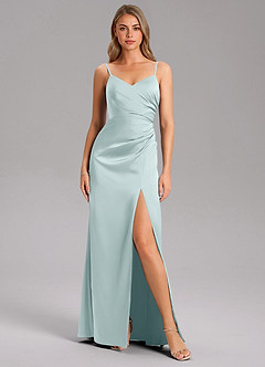 Azazie Azuree Bridesmaid Dresses Mist A-Line Pleated Stretch Satin Dress image6
