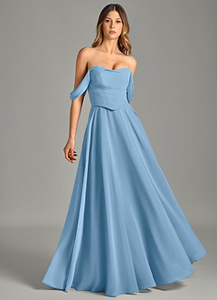 Azazie Chelsey Bridesmaid Dresses Steel Blue A-Line Off the Shoulder Chiffon Convertible Dress image1