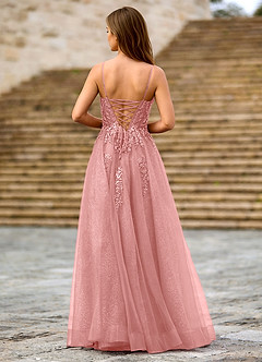 Milliener Dusty Pink Tulle Flowers Prom Dress image2