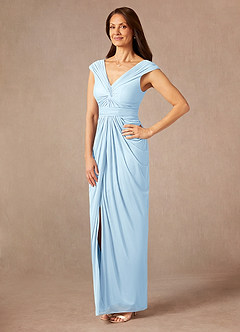 Azazie Lisolette Mother of the Bride Dresses Sky Blue Sheath Pleated Mesh Dress image3