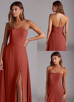 Azazie Wren Bridesmaid Dresses Terracotta A-Line Side Slit Chiffon Convertible Dress image9