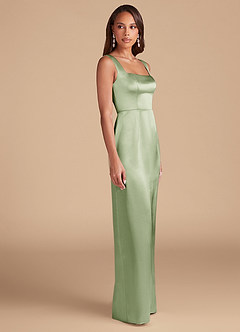 Azazie Flori Bridesmaid Dresses Dusty Sage Sheath Side Slit Metallic Satin Dress image5