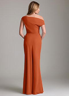 Azazie Emerson Bridesmaid Dresses Burnt Orange Sheath Off the Shoulder Chiffon Dress image4