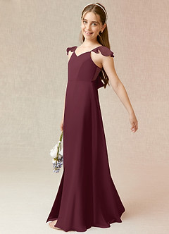 Azazie Everett Junior Vestido de Cabernet de Gasa de Corte En A image3
