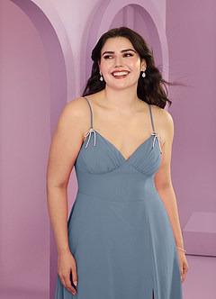 Barbie ♥ Azazie Robes de demoiselle d'honneur Robe Trapèze en Mousseline de soie avec poches Violet Crépusculaire image11