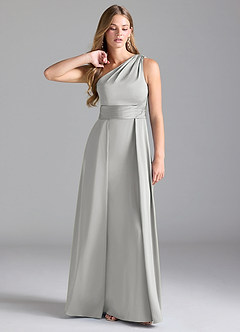 Azazie Dallas Bridesmaid Dresses Silver A-Line One Shoulder Stretch Satin Dress image1