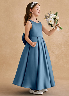 Azazie Honey Bear Flower Girl Dresses Bermuda A-Line Pleated Matte Satin Dress image2