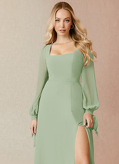 Azazie Leonia Bridesmaid Dresses Dusty Sage A-Line Long Sleeve Chiffon Dress image5