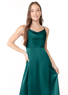 Azazie Naomie Brautjungfernkleider A-Linie Kutte Ausschnitt Seitenschlitz Stretch-Satin Kleid Pfau image5