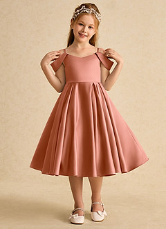 Azazie Favia Flower Girl Dresses MAI TAI A-Line Off the Shoulder Matte Satin Dress image4