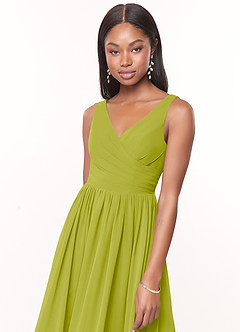 Azazie Keyla Bridesmaid Dresses Lemongrass A-Line V-Neck Pleated Chiffon Dress image5