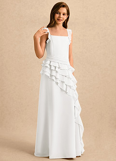 Azazie Lila Girls Formal Flower Girl Dresses Ivory A-Line Ruched Chiffon Dress image4