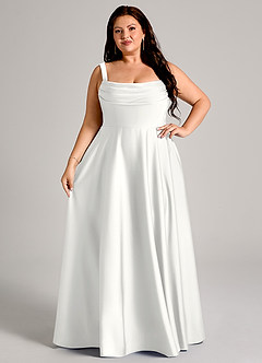 Azazie Shaude Abiti da Damigella Abito A-Line in Raso Elasticizzato Plissettato Bianco image5