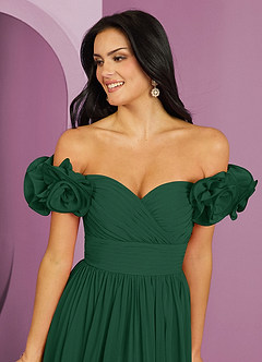 Barbie ♥ Azazie Jurken voor bruidsmeisjes Converteerbaar Jurk van Chiffon met A-Lijn Off the Shoulder Donkergroen image9