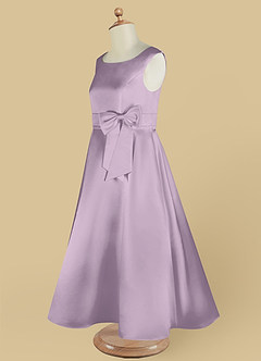 Azazie Lindy Flower Girl Dresses Frosted Lilac A-Line Pleated Matte Satin Dress image15