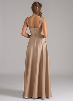 Azazie Shaude Bridesmaid Dresses Taupe A-Line Pleated Stretch Satin Dress image6