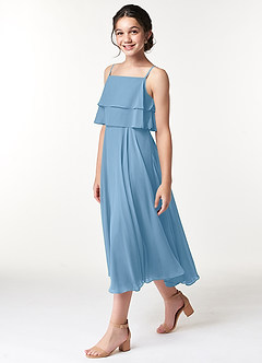 Azazie Ensley Junior Steel Blue A-Line Pleated Chiffon Dress image3