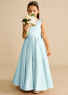 Azazie Pipsy Flower Girl Dresses Sea Glass A-Line Bow Matte Satin Dress image5