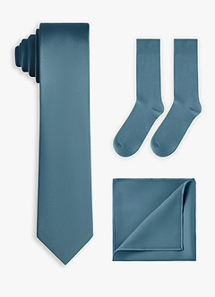 front Matching Stretch Satin Skinny Tie & Pocket Square & Socks Set