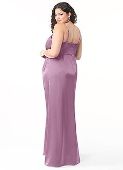 Azazie Maci Vestidos de damas de honor Vestido de Glicinia de Satén Elástico de Corte en A con Cuello en V plisado image8
