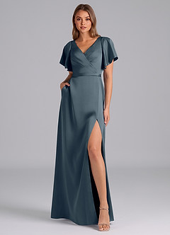 Azazie Ambrosia Robes de demoiselle d'honneur Robe Trapèze en Satin extensible Plissée Violet Crépusculaire image6