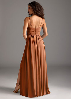 Azazie Alia Bridesmaid Dresses Copper A-Line Pleated Stretch Satin Dress image4
