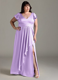 Azazie Omari Bridesmaid Dresses Lilac A-Line Stretch Satin Dress image9
