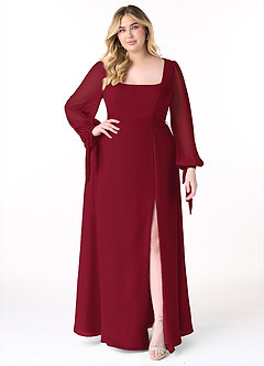 Azazie Leonia Bridesmaid Dresses Burgundy A-Line Long Sleeve Chiffon Dress image8