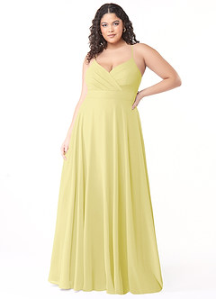 Azazie Avelina Brautjungfernkleider A-Linie V-Hals Gefaltet Chiffon Kleid Zitronensorbet image6