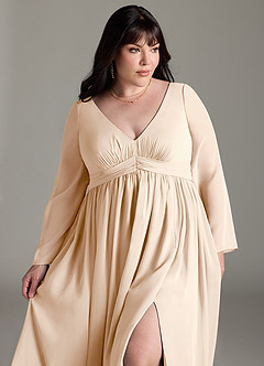 Azazie Teton Zwangerschaps Bruidsmeisjekleding A-Lijn Lange mouw Chiffon Vloerlengte Jurk image12