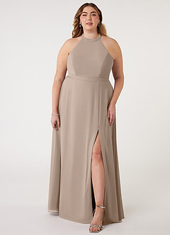 Azazie Clarice Bridesmaid Dresses Taupe A-Line Halter Chiffon Dress image8