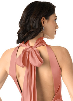 Azazie x Delaney Bridesmaid Dresses Coral Sheath High Neck Stretch Satin Dress image5