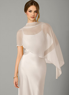 Azazie Jaleesa Bridesmaid Dresses White Alabaster A-Line High Neck Stretch Satin Dress image2