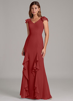 Azazie Nessa Abiti da Damigella Abito A-Line in Chiffon Ruggine image4