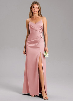 Azazie Azuree Brudtärnklänningar Klä av A-Linje i Stretch Satin Plisserad Puderrosa image1