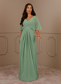 Azazie Oksana Mère de la mariée Robes Robe Trapèze en Mousseline de soie Col en V plissé Matcha image2