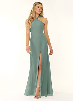 Azazie Rue Vestidos de damas de honor Vestido Salvia Plateada de Gasa de Línea A con Halter image1