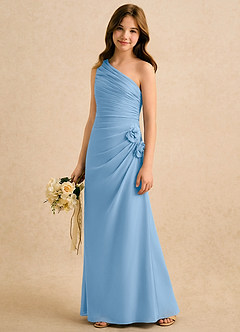 Azazie Sophie Girls Formal Flower Girl Dresses Powder Blue Sheath One Shoulder Chiffon Dress image4