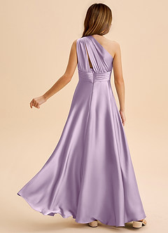 Azazie Charlize Junior Frosted Lilac A-Line Pleated Stretch Satin Dress image2