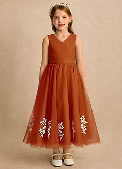Azazie Rylie Flower Girl Dresses Paprika A-Line Lace Tulle Dress image3