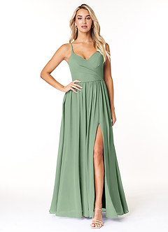 Azazie Dominic At-home Try On Dresses Amethyst A-Line V-Neck Pleated Chiffon Dress image1