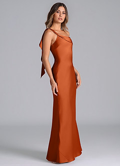 Azazie Driea Brudtärnklänningar Klä av Sjöjungfru i Stretch Satin Ena axeln Bränd Apelsin image4