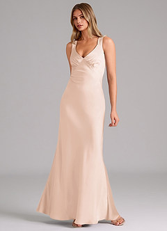 Azazie Kamila Bridesmaid Dresses Blushing Pink A-Line Pleated Stretch Satin Dress image3