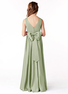 Azazie Hathaway Junior A-Linie Schleifen Stretch-Satin Kleid Staubiger Salbeigrün image1