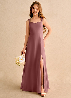 Azazie Makani Girls Formal Blumenmädchenkleider A-Linie Herzausschnitt Chiffon Kleid Wüstenrose image5