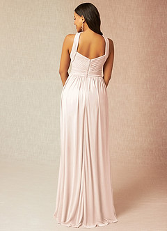 Azazie Hillian Bridesmaid Dresses Blushing Pink A-Line Halter Pleated Mesh Dress image2