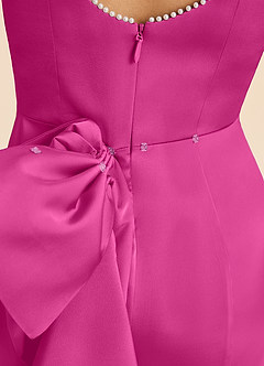 Azazie Emi Junior Fuchsia Sheath Bow Stretch Satin Dress image7