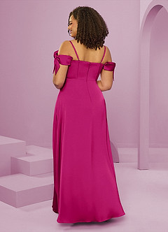Barbie ♥ Azazie Jurken voor bruidsmeisjes Jurk van Stretch Satijn met A-Lijn Off the Shoulder Barbie Roze image9